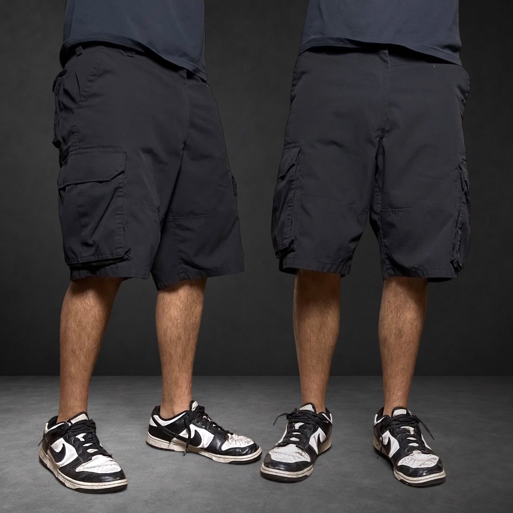Black Ripstop Cargo Shorts Baggy Y2K Skater Tactical Gorpcore Size Medium 31-35